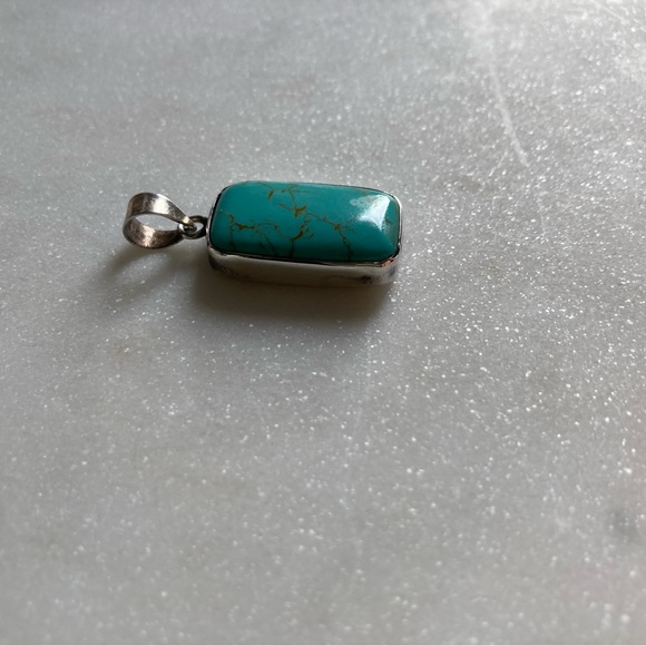 Sterling Silver Rectangular Turquoise Necklace Pendant - Picture 2 of 3